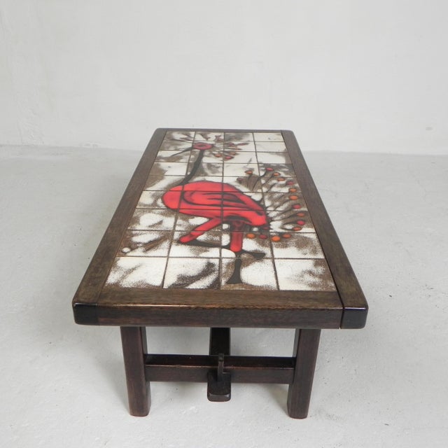 1960s Vallauris Tile Table with an Image of a Fantasy Bird, 1960s For Sale - Image 5 of 18