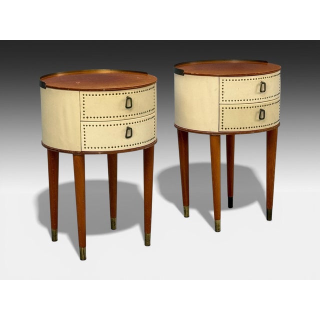 Mid-Century Modern Halvdan Petterson, Nightstands, Leather, Beech, Brass, Sweden, 1950s For Sale - Image 3 of 14