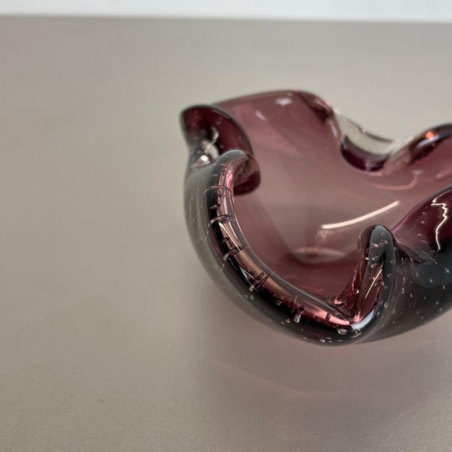 Glass Large Pink Murano Bubble Glass Ashtray, Italy, 1970s For Sale - Image 7 of 18