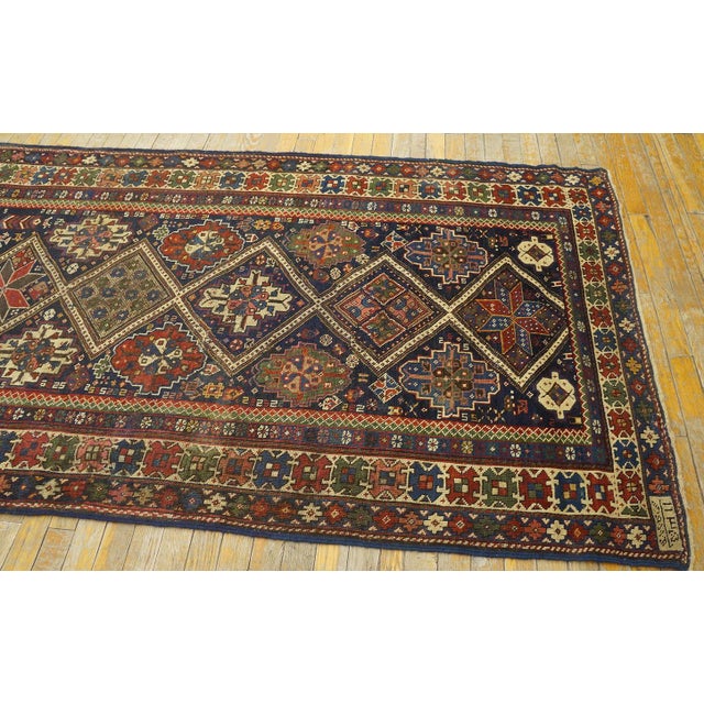 1900s Blue Navy Diamond Tribal Antique Caucasian Shirvan Rug 3'6" X 7'4" Handknotted Wool Carpet For Sale - Image 10 of 10