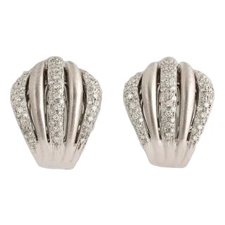 18 Kt White Gold and Diamond Omega Back Earrings Italian -2pcs For Sale
