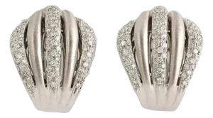 18 Kt White Gold and Diamond Omega Back Earrings Italian -2pcs
