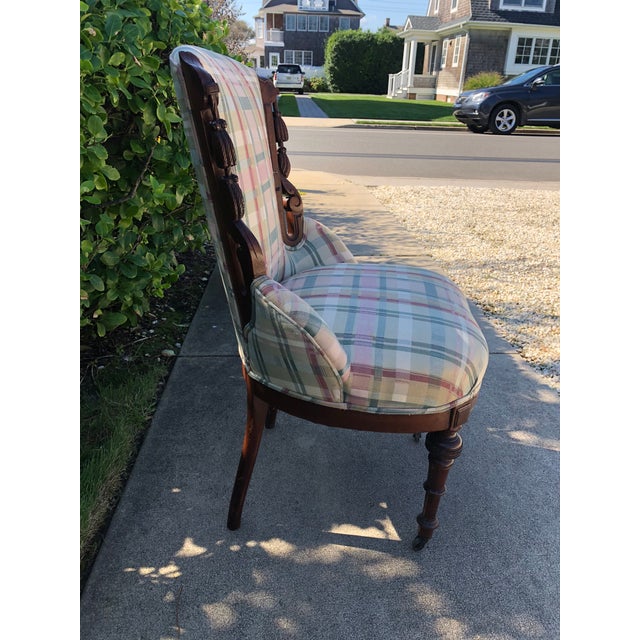 Antique Eastlake Plaid Upholstered Side Chair Chairish