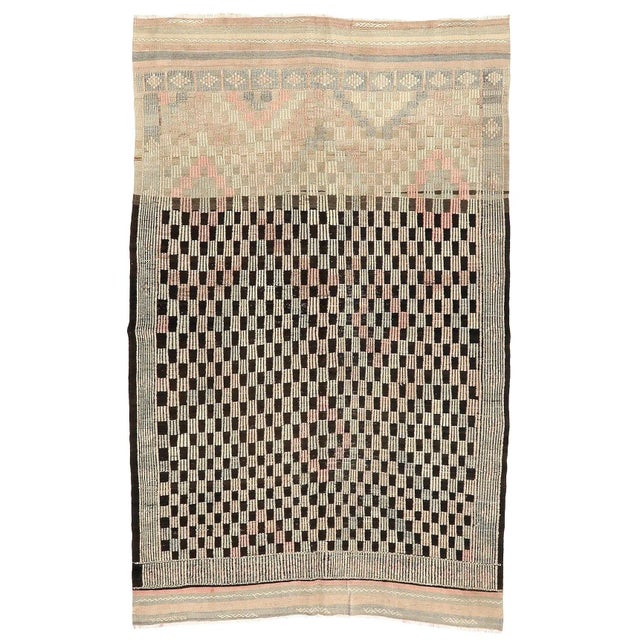 Textile Mid 20th Century Embroidered Vintage Kilim Rug For Sale - Image 7 of 7