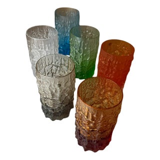 Italian Textured Bark Glasses in the style of Geoffrey Baxter, 1960s, Set of 6 For Sale