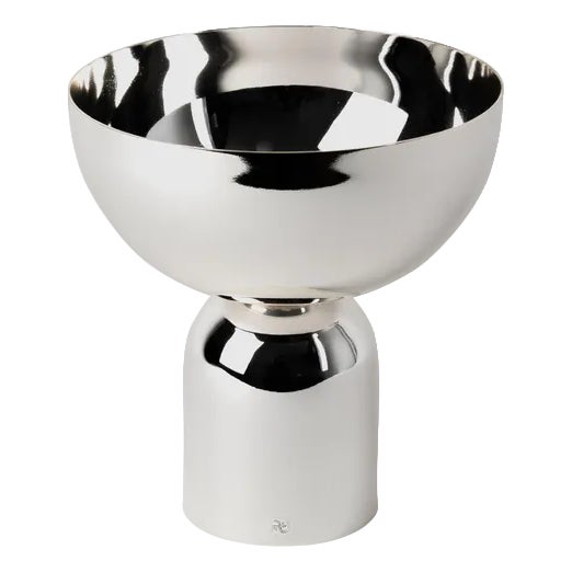 Cylindrical Base Varnished Silver-Nickel Plated Bowl by Avlu For Sale