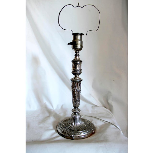 Metal Victor Saglier and Freres Silver Plate Lamp For Sale - Image 7 of 7