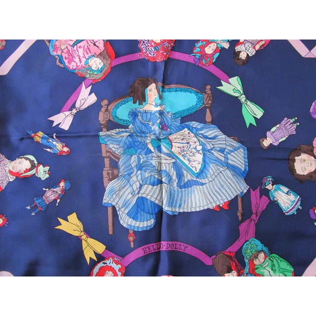Vintage Hermes "Hello Dolly" Silk Carre 90 graphic designer scarf designed by the renowned artist Loic Dubigeon in the...