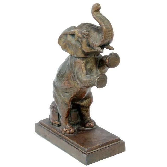 American Early 1900s American Spelter Sitting Elephant Statue For Sale - Image 3 of 6