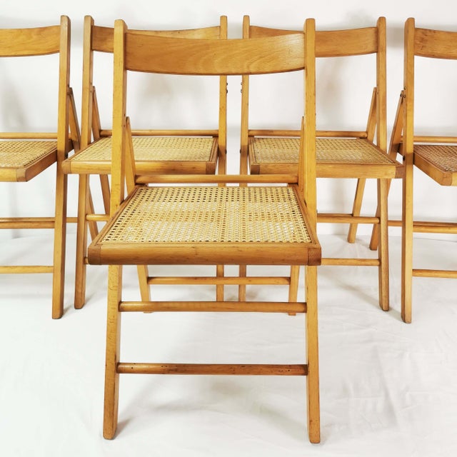 Vintage Folding Chairs with Raffia, Germany, 1980s, Set of 5 For Sale - Image 6 of 16