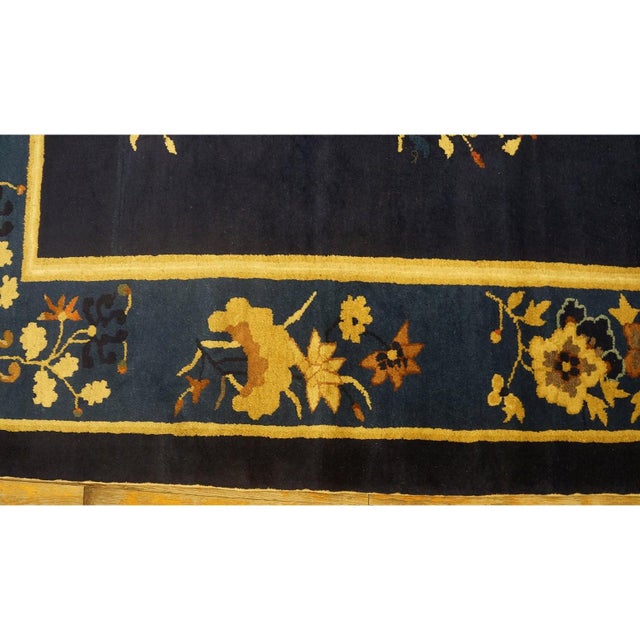 1920s Floral Chinese Square Peking Antique Navy Blue Allover Knotted Wool Rug For Sale - Image 10 of 10
