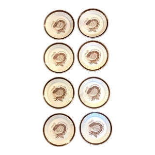 Set of 8 Mid Century Modern Thanksgiving "Turkey Design" Plates Made in Finland by Arabia Signed For Sale