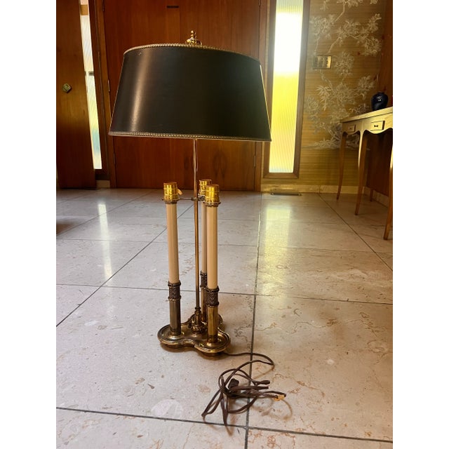 Vintage Stiffel Brass Bouillotte Table Lamp, Three-Light, Adjustable Black Tôle Shade For Sale - Image 10 of 10