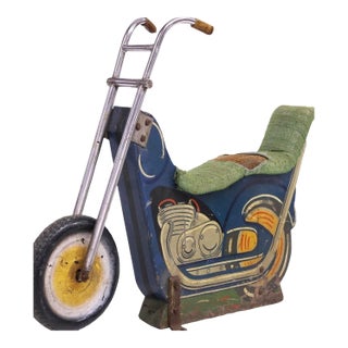 American Midcentury Carousel Motorcycle Carnival Amusement Ride Painted Wood Metal Harley Davidson For Sale