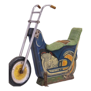American Midcentury Carousel Motorcycle Carnival Amusement Ride Painted Wood Metal Harley Davidson