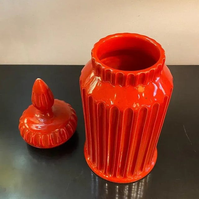 Ceramic Mid-Century Italian Orange Moorish Art Pottery Jar For Sale - Image 7 of 11