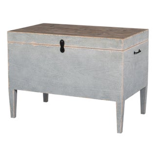 Distressed Gray Pine Trunk Side Table with Storage For Sale