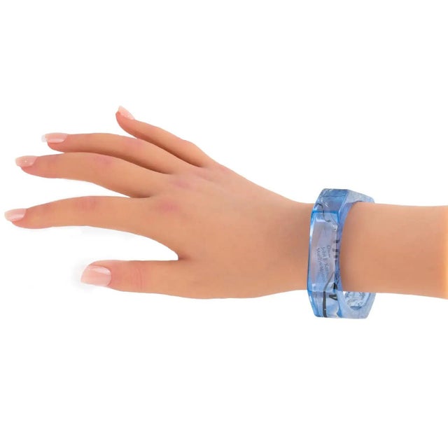 John Galliano Blue Acrylic Resin Bracelet Bangle with Newspaper Inclusions For Sale In Atlanta - Image 6 of 16
