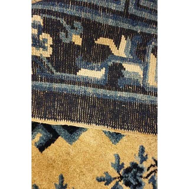 1920s Beige Medallion Floral Classical Greek Antique Chinese Baotou Square Rug For Sale - Image 10 of 11