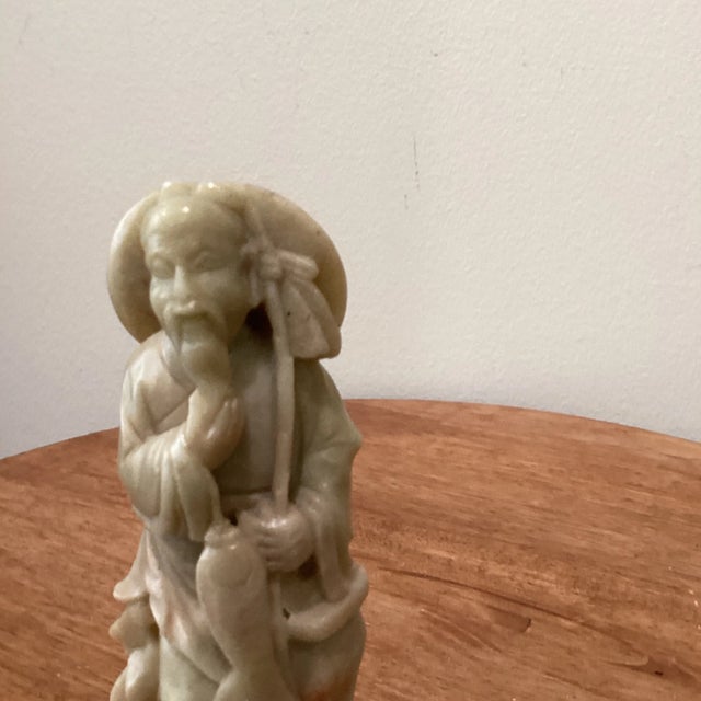 Early 20th Century Antique Carved Chinese Shoushan Hard Stone Fisherman Sculpture Statue For Sale - Image 9 of 13