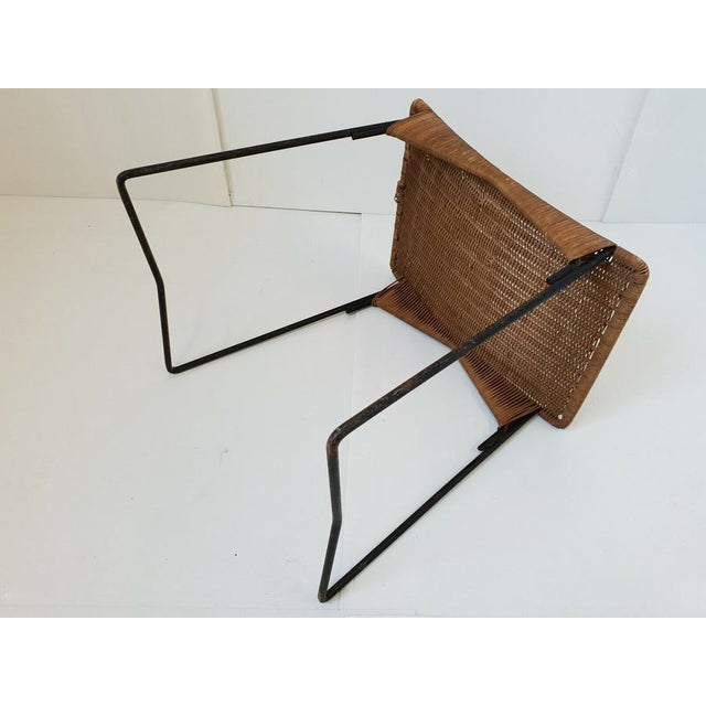 Wood Vintage Stool in Rattan and Steel by Raoul Guys for Airborne, 1950s For Sale - Image 7 of 10