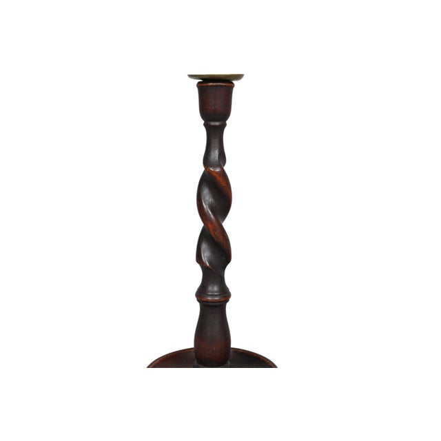 English Oak Barley Twist Candlestick Holders Circa 1900, a Pair For Sale - Image 4 of 5