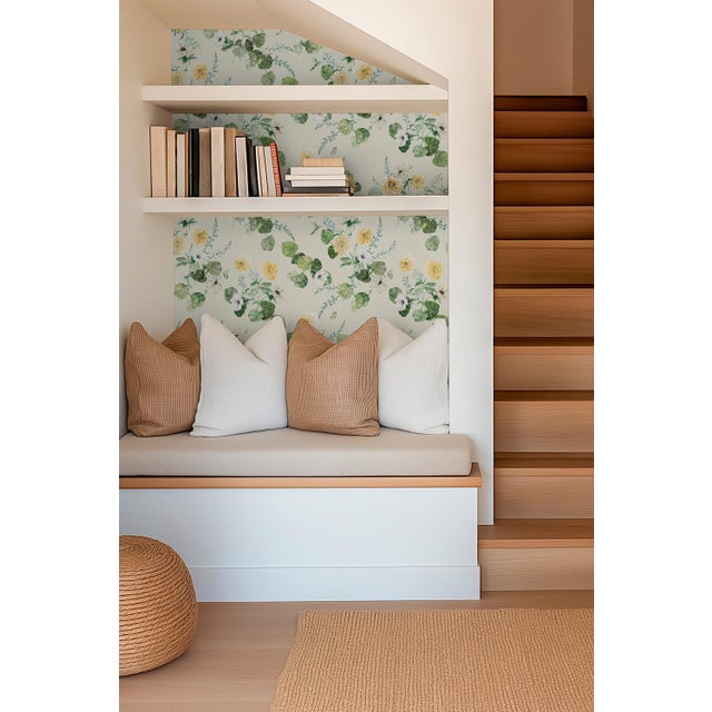 Not Yet Made - Made To Order Chirp Society Floral Grasscloth Wallpaper by House Party | Secret Garden Green | 6 Yards For Sale - Image 5 of 9
