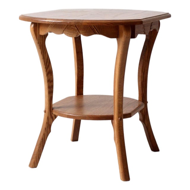 Vintage Oak Side Table With Carved Wheat Sheaf Apron For Sale