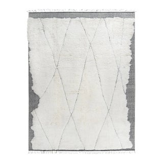 Moroccan Fluffy Collection Erased Ivory Charcoal 9'x12' For Sale