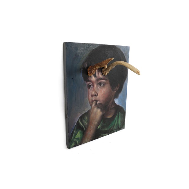 "Deer Little Boy, You Have Antlers" We LOVE this unusual altered portrait of a little boy! Original oil painting on canvas...
