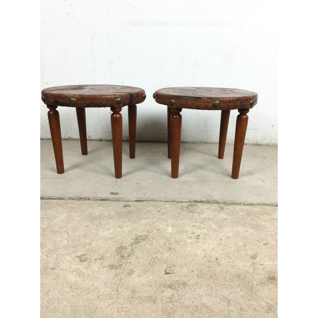 Mid Century Modern Embossed Leather and Teak Coffee Table and Matching Stools For Sale - Image 14 of 18
