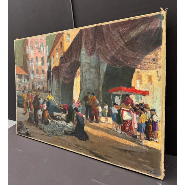Post Impressionist "The Catch" by Georges Regnault, Andarroa Spain, Oil on Canvas, Circa 1950 For Sale - Image 3 of 12