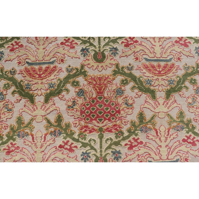 Antique Spanish Gallery Rug With Coral, Olive, and Cream Floral Design For Sale - Image 4 of 15