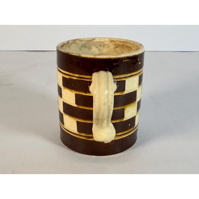 Antique Child's Mochaware Mug: Checkerboard Yellowware, Austrian 19th Century For Sale - Image 4 of 10