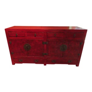 Chinese Red Lacquered Shelf Chest With Doors and Drawers For Sale