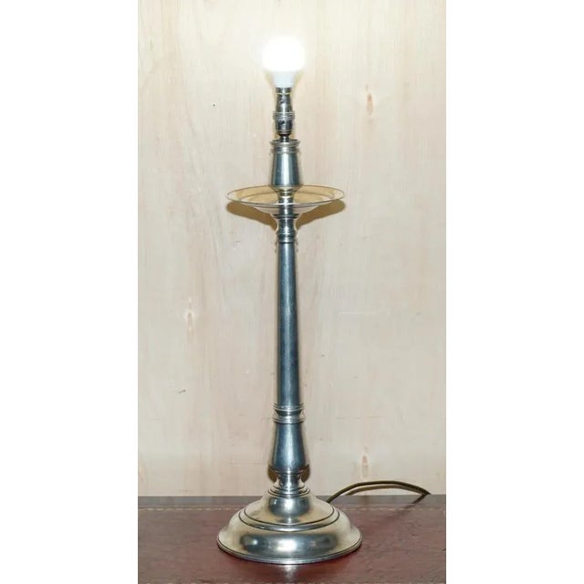 Large Pewter Candleholder Table Lamp, Italy For Sale - Image 3 of 12