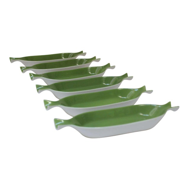 Set of Six Vintage Green FöRM Corn on the Cob Dishes by Shenango China For Sale