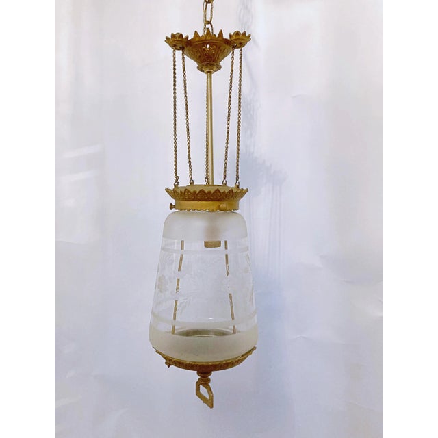 Vintage Late 19th Century Brass Lantern With Glass Shade For Sale - Image 12 of 13