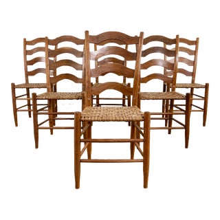 Vintage French Country Style Ladderback Chairs With Woven Seats, Set of 6 For Sale
