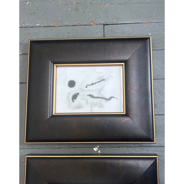 Set of three contemporary original black ink watercolor paintings. Each measure 7x5 / approximately 12x10 framed. Check...
