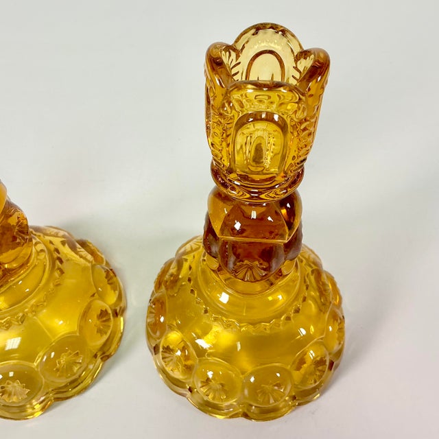 Antique Art Deco Boho Chic Hollywood Regency Depression Era Amber Starbust Candle Holders - A Pair For Sale - Image 9 of 11