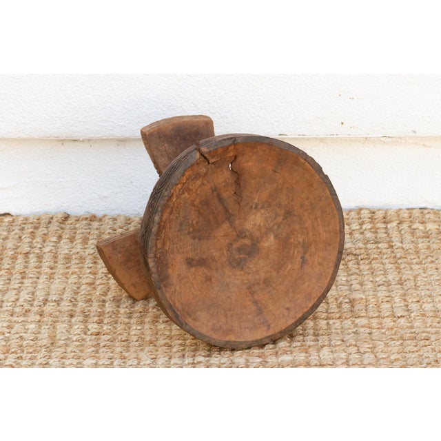 Brown Vintage African Igbo Round Tripod Stool For Sale - Image 8 of 10