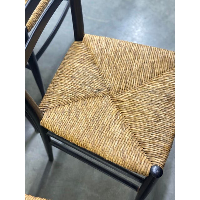 Set of 5 Italian Black Ladder Back Dining Chairs With Rush Seats, 1960s For Sale - Image 9 of 12