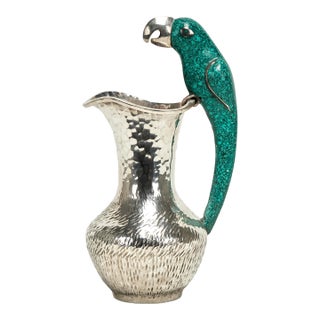Late 20th Century Mid Century Los Castillos Silver on Copper Pitcher With Parrot Handle For Sale
