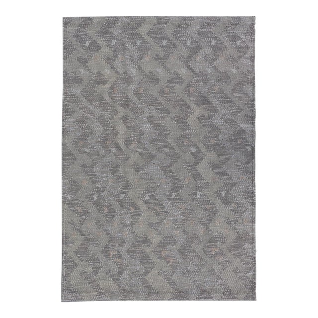 Geometric Scandinavian Flat-Weave Rug in Gray by Keivan Woven Arts 3'2 X 4'10 For Sale