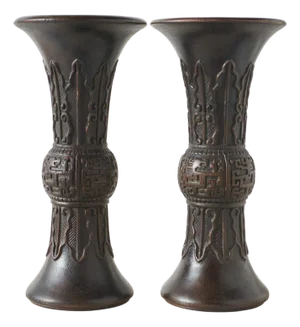 Pair of Agarwood Gu-Form Vases