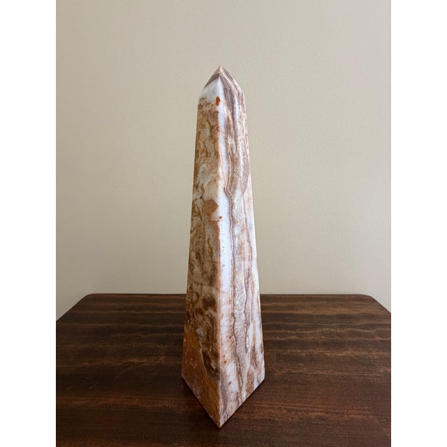 Contemporary Neoclassical Solid Marble Onyx Green and Brown Obelisk For Sale - Image 3 of 10