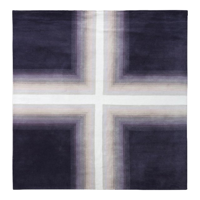 Mid-Century Modern Deco Rug in Purple White Geometric Pattern by Rug & Kilim, 5x5 For Sale