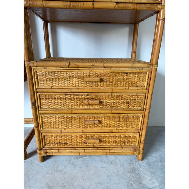 Vintage Coastal Rattan & Bamboo Étagères – A Pair For Sale - Image 10 of 12