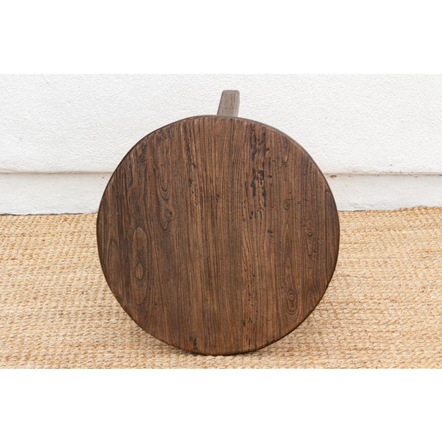 1990s Farmhouse Style Reclaimed Elm Round End Table For Sale - Image 5 of 7